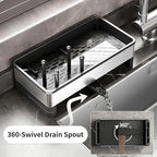 Sink Caddy, Stainless Steel Sink Caddy with Brush Holder, Kitchen Sink Caddy Dishcloth Rack and Holds Soap Dispenser, Sink Organizer Auto-Drain Rustproof Countertop Organizer (Black)