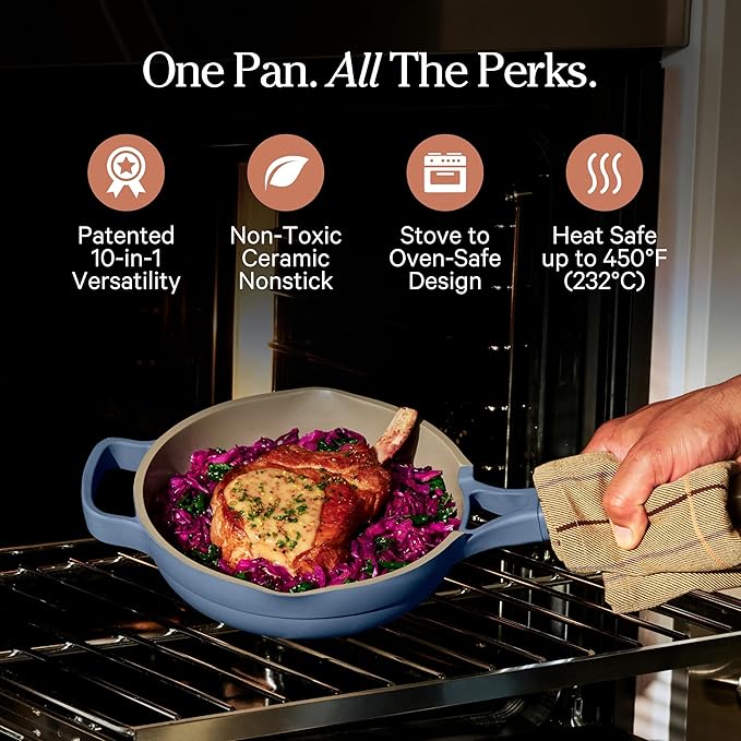 Our Place Mini Always Pan | 8.5" Ceramic Pan with Modular Lid & Beechwood Spatula | Patented 10-in-1 Nonstick, Non-Toxic Cookware Made Without PFAS | Induction & Oven-Safe up to 450°F | Blue Salt