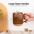 GBhome Large Coffee Mugs Set of 4, 16oz Handmade Stoneware Coffee Mugs Set with Large Handle for Cappuccino/Latte/Tea/Hot Cocoa, Dishwasher & Microwave Safe, Caramel