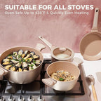 HONGBAKE 26 Pcs Pots and Pans Set Non Stick, Non Toxic Ceramic Cooking Set With 10 Silicone Utensils, Kitchen Induction Cookware & Bakeware Sets with Diamond Texture Pattern, PFOA Free, Gold