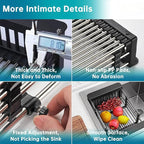 TUTEW Dish Drying Rack, Stainless Steel Dish Drainer with Adjustable Arms Holder Functional Kitchen Sink Organizer for Vegetable and Fruit, Black Large