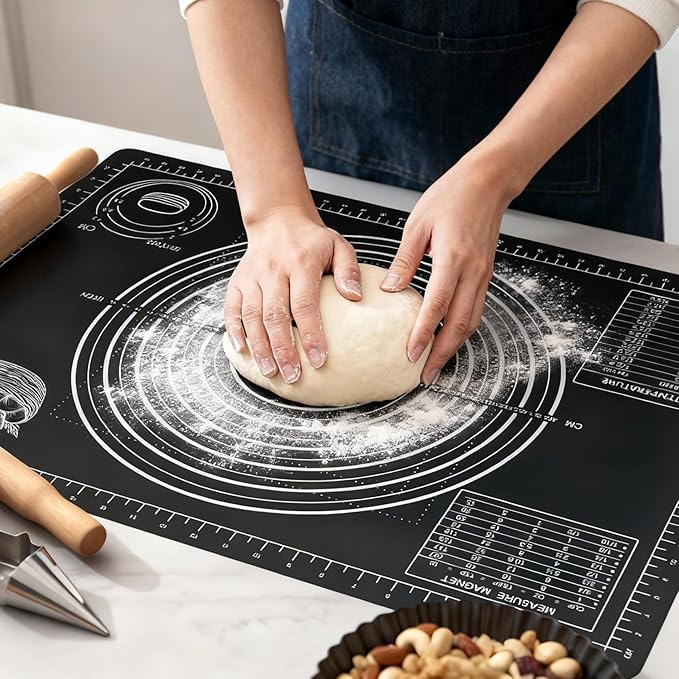 Extra Large Baking Mat - 26" Silicone Pastry Mat, Reusable Non-Stick Dough Mat with Measurement for Fondant, Rolling Dough, Pie Crust, Pizza and Cookies, Black