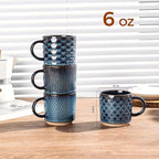 GBhome 6 OZ Stackable Coffee Mugs, Ceramic Coffee Mugs with Texture Patterns for Man,Woman,Dad,Mom, Modern Coffee Cups Set of 4 for Espresso/Cappuccino. Dishwasher&Microwave Safe