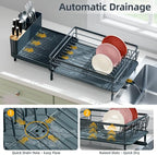 Urackify Large Dish Drying Rack, Expandable Dish Racks for Kitchen Counter, Multifunctional Dish Drainer with Utensil Holder & Cup Holder, 18.5"-26.7" L x 12.7" W, Dark Slate Gray
