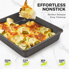 HONGBAKE Deep Baking Pans Set for Oven, Nonstick Rectangle Sheet Cake Baking Pans, 13/11/9 Inch Rectangular Oven Tray for Cooking Brownie Lasagna, Stackable Multi-Depth Bakeware, Black