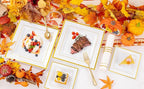 Festiva 350Pcs Gold Plastic Plates - Disposable Square Gold Plates Dinnerware set include 9.5"/6" Plates,Cups,Plastic Cutlery,Hand Napkins Perfect for 50 guests Party&Birthday&Wedding