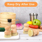 cobee 12Pcs Bamboo Dish Scrub Brushes, Kitchen Dishwashing Scrubber with Natural Sisal Bristles Round Wooden Dish Scrubber Brush for Iron Pot Pan Food Kitchen Sink Fruit Vegetable Wash