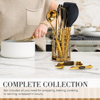 Styled Settings Black and Gold Kitchen Utensils Set – 15-Piece Cooking Set Includes Black Silicone Utensils, Gold Utensil Holder, and Magnetic Measuring Spoons – Stylish Kitchen Accessories