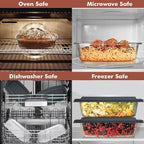 Razab LARGE 7.6 Cups/1800 ML/1.9 Qt Glass Loaf Pan with Lids (Set of 2) - Meatloaf Pan BPA free Airtight Lids Grip Handle Easy Carry, Microwave and Oven Safe - Loaf Pans For Baking Bread, Cakes