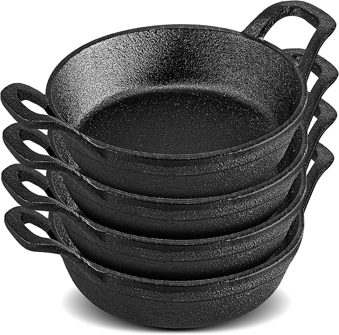 4Pack Mini Cast Iron Skillets, 6.3 x 6.3 x 1.5 Inch Frying Pan, Black Small Skillet, Cast Iron Pan with Handle, Mini Casserole Dish Skillets for Kitchen Baking Cooking Indoor Outdoor