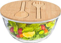 LOVYANXUE 10.6" Glass Salad Bowl with Sealed Lid, 4.7 Quart Large Capacity Serving Bowls and Mixing Bowls with Utensils, Versatile Glass Bowls for Salads, Trifle, Fruits, Pasta, Microwave Safe