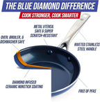 Blue Diamond 8" Nonstick Frying Pan Skillet, Diamond Infused PFAS-Free Ceramic, Dishwasher & Oven Safe, Stainless Steel Handle, Durable Non Toxic Metal Utensil Safe, Egg & Omelet Pan, Blue
