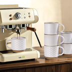 GBhome 12OZ Stackable Coffee Mugs Set of 6, Ceramic Coffee Mugs with Texture Patterns for Man,Woman,Dad,Mom, Modern Coffee Cups for Latte/Cappuccino/Cocoa. Dishwasher&Microwave Safe, Off White