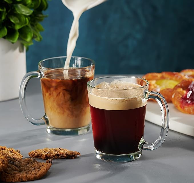 Godinger Coffee Mugs, Italian Made Glass Coffee Mug, Hot Beverage Tea Cups, Glass Cups, Drinking Glasses - 10oz., Set of 4