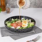 Sureasy 9.7" Pasta Bowls Set of 4-42 oz Large Salad Bowls for Kitchen, Embossed Ceramic Serving Bowls for Fruits, Soup, Pasta and Salad, Microwave & Dishwasher Safe, Black
