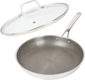 Martha Stewart Badgley Hybrid Nonstick 12 Inch TriPly Stainless Steel Large Fry Pan With Lid & Stay Cool Handle - Laser Etched Non-Toxic Perfect Sear Nonstick Skillet - Dishwasher and Induction Safe