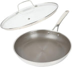 Martha Stewart Badgley Hybrid Nonstick 12 Inch TriPly Stainless Steel Large Fry Pan With Lid & Stay Cool Handle - Laser Etched Non-Toxic Perfect Sear Nonstick Skillet - Dishwasher and Induction Safe