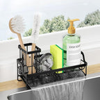 Consumest Sponge Holder for Kitchen Sink - Sink Caddy with Stainless Steel Self Drain Tray, Sink Organizer with High Brush Holder Countertop for Kitchen Sink Accessories, Black