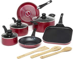 Ecolution Easy Clean Nonstick Cookware Set, Dishwasher Safe Kitchen Pots and Pans Set, Comfort Grip Handle, Even Heating, Ultimate Food Release, 12-Piece, Red