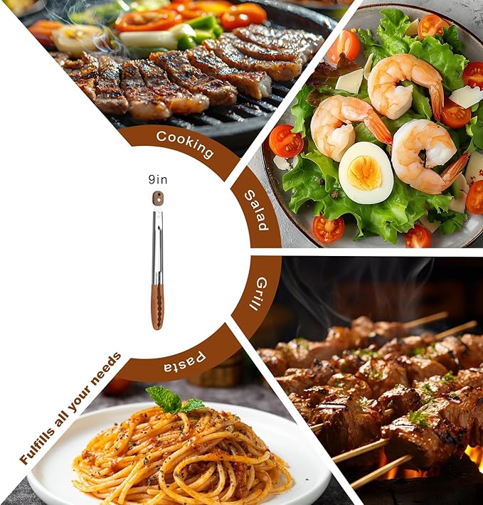 3 Pack Wooden Tongs for Cooking (9", 12", 16") – Locking Wooden Tongs with Non-Slip Handles & Hanging Hole, Wood Tip Serving Tongs for BBQ, Salad & Grilling (9+12+16 Inch)