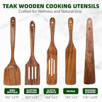 5 PCS Wooden Spatula for Cooking, Natural Teak Wooden Utensil Set, Non-Toxic Wood Cooking Utensil, Handmade Comfort Grip Wood Spoons for Nonstick Cookware