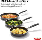 OXO Non-Stick Every Day Frying Pan Set, BPA-Free Comfort Grip Silicone Handles, Dishwasher & Oven Safe, PFAS-Free Ceramic Skillets, Black, 8”, 10” & 12”