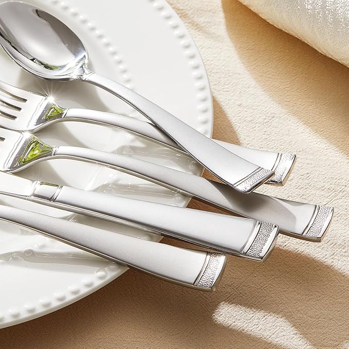 KINGSTONE Silverware Set, 40-Piece Flatware Set for 8, 18/10 Stainless Steel Cutlery Set with Bead Edge, Utensil for Kitchen, Home, Party, Wedding, Mirror Polished, Dishwasher Safe, Featured Gifts