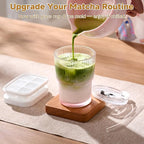 Matcha Whisk Set – Crystalline Glaze Bowl, Bamboo Whisk & Holder, Scoop & Sifter with Holder, Cup with Lid & Straw, Ice Cube Tray & Tea Towel – Pink Matcha Gift Set for Women, Women Gifts