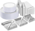 Bestluck 350PCS Silver Plastic Dinnerware Set for 50 Guests, Disposable Plates for Party, Wedding, Include 50 Dinner Plates, 50 Dessert Plates, 50 Set Silver Silverware, 50 Cups, 50 Napkins