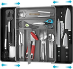 Simple Houseware Expandable Kitchen Drawer Flatware Organizer, Black/Gray