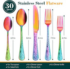 Rainbow Silverware Set, 30 Pieces Vintage Carved Flatware Set for 6, Stainless Steel Cutlery Set with Knife/Fork/Spoon,Utensil Set for Home and Kitchen, Dishwasher Safe