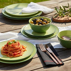 TP 12-Piece Melamine Dinnerware Sets, Plates and Bowls Dishes Set for 4, Break-Resistant & Non-Microwavable, Lightweight Dinner Plates, Avocado Green