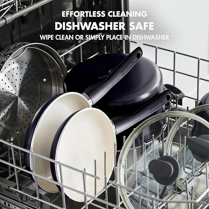 GreenPan Rio Healthy Ceramic Nonstick 8" Frying Pan Skillet and Silicone Spatula Set, Soft Grip Handle, Breaktfast Meal Set, PFAS-Free, Dishwasher Safe, Oven Safe, Black