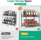 Spice Rack Organizer for Countertop 2 Pack, 2-Tier Counter Foldable Metal Standing Large Seasoning Storage Shelf for Kitchen Cabinet Bathroom Living Room Pantry Office, Black