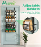 Over The Door Pantry Organizer, Pantry Organization and Storage, 8-Tier Deep Baskets Hanging Heavy-Duty Metal, Wall Spice Rack Seasoning Shelves for Home & Kitchen, Laundry Room Bathroom, Black