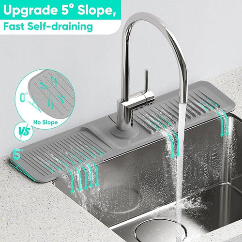24 Inch Longer Faucet Mat for Kitchen Sink [5° Slope Fast Self-draining]Bathroom Kitchen Sink Splash Guard Silicone Sinks Faucet Mat Splash Guard for Kitchens Sinks Area Tidy Splashs Draining Mats