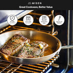 Misen 5-Ply Stainless Steel 12" Frying Pan - Professional Cookware for Induction, Gas and Electric - Dishwasher Safe, Oven Safe to 800°F - Durable, Versatile, Even Heating