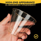 RACETOP 100 Pack 9 oz Gold Plastic Cups Tumbler, Disposable Cups with Gold Glitter for Party, Heavy-duty Clear Plastic Wine Glasses, Disposable Wedding Cups
