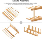 Bamboo Dish Drying Rack for Kitchen Counter and Cabinet, Dish/Book/Plate/Bowl/Cup/Cutting Board/Pot Lid Organizer for Kitchen, Living Room, Study, Display Cabinet (8 Slots)