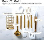 Gold Kitchen Utensils Set – 7-Piece White Silicone Cooking Tools with Gold Utensil Holder – Luxury Kitchen Accessories for Stylish Cooking and Serving, Ideal for Gifting