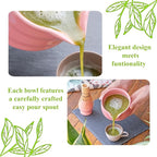 Matcha Whisk Set- Matcha Set includes Matcha Whisk and Bowl with Spout, Sifter, Holder and Scoop- The Perfect Bamboo Whisk for Matcha Tea (Pink)