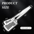 [2-in-1 Detachable Design] 12-Inch 304 Stainless Steel Spatula Tongs, Rust-Proof Metal Tongs for High Heat Cooking, Professional Food Turner for BBQ and Grilling, Durable Kitchen Essential