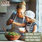Luxe Designs Wooden Salad Bowl Set - Food Safe & Sustainable Decorative Bowl - Wood Bowl for Fruits, & Salads - Easy to Clean Large Salad Bowls Set w/Spoon, Fork – Wooden Bowls for Food