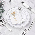 BESTVIP 175PCS Silver Plastic Dinnerware Set, Disposable Party Plates for 25 Guests, Include: 50 Plastic Plates, 25 Pre Rolled Napkins with Silver Silverware, 25 Cups for Christmas, Halloween