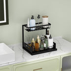 VUSIGN Under Kitchen Sink Organizer 2 Tier, Pull Out Bathroom Sink Organizers and Storage, Cabinet Kitchen Bathroom Storage Organization Shelf, 1 Pack Black