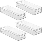 iDesign Slim Extra Long Clear Storage Bin, Narrow Stackable Organizer for Kitchen or Pantry, 4-Pack