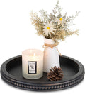 Hanobe Decorative Coffee Table Tray: Modern Farmhouse Beaded Round Tray Decor Rich Dark Brown Circle Wooden Ottoman Serving Platter for Centerpieces Kitchen Counter Bathroom