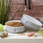 Bone Dry Paw & Patch Ceramic Pet Collection, Large Set, 7.5x2.4", Gray, 2 Piece