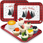Vesici 3 Pcs Christmas Serving Trays 13 x 10 Inch Black and Red Plaid Xmas Tree Melamine Platters Reusable Rectangular Serving Dishes for Xmas Holiday Party Sharing Snacks Fruit Dessert Candy