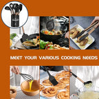 Silicone Cooking Utensil Set, Umite Chef Kitchen Utensils 15pcs Cooking Utensils Set Non-stick Silicone Rose Gold Handle Cooking Tools Whisk Kitchen Tools Set - Balck